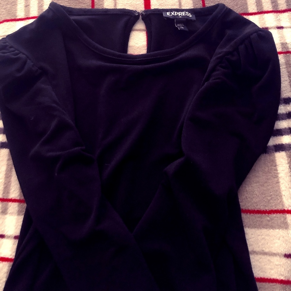 Express Black Silk Top with Puff Shoulder Design